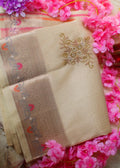 Beige & Pastel Pink Tissue Zari Saree