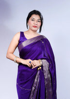 Royal Purple Dola Silk Saree with Intricate Zari Border and Designer Weave
