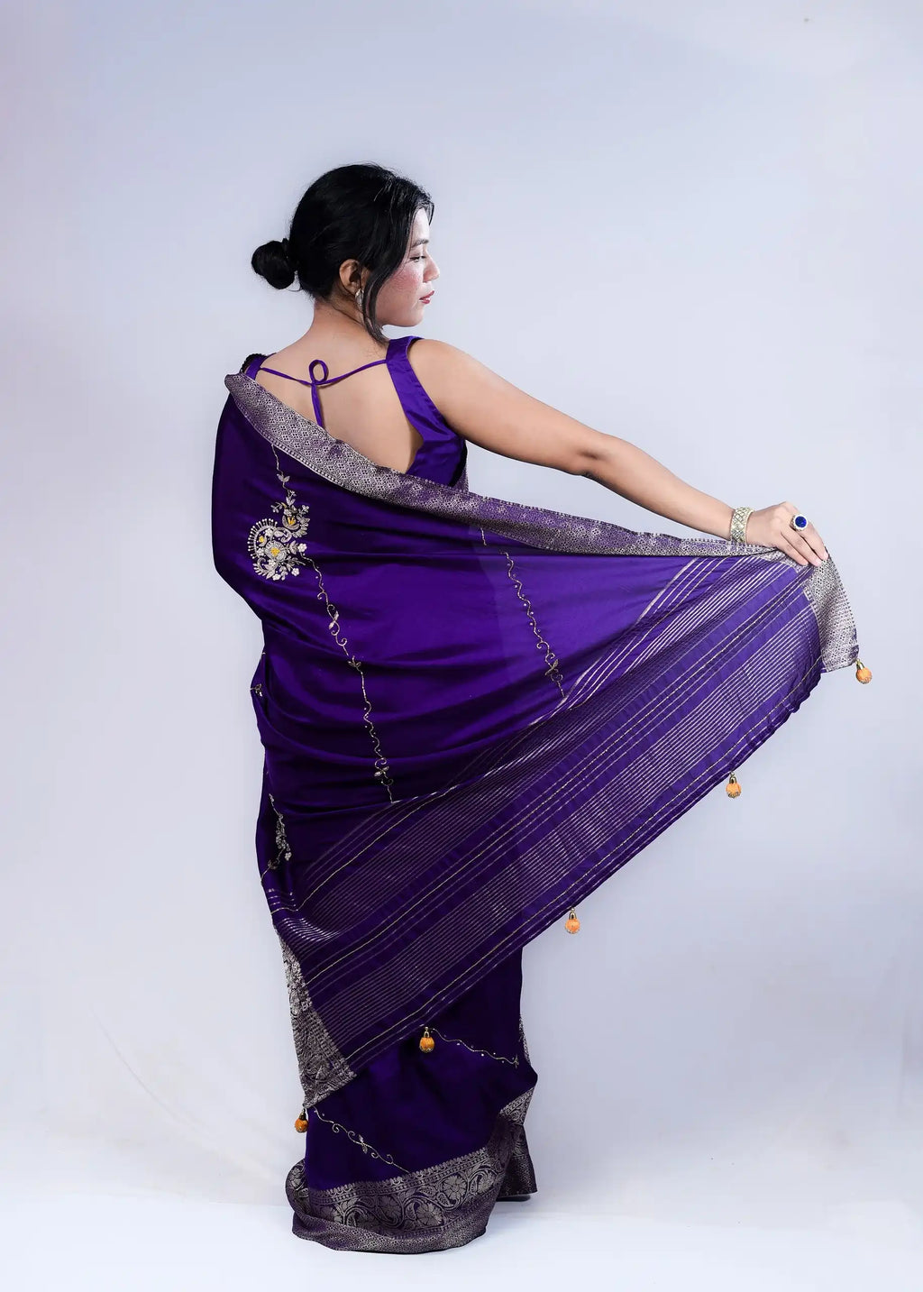 Royal Purple Dola Silk Saree with Intricate Zari Border and Designer Weave