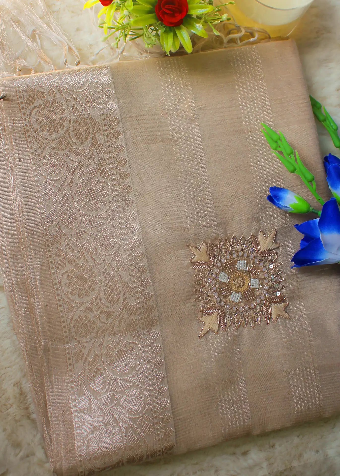 Beige Tissue Zari Saree