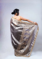 Banarasi Handwoven Tissue Saree in Grey with Zari & Lace details