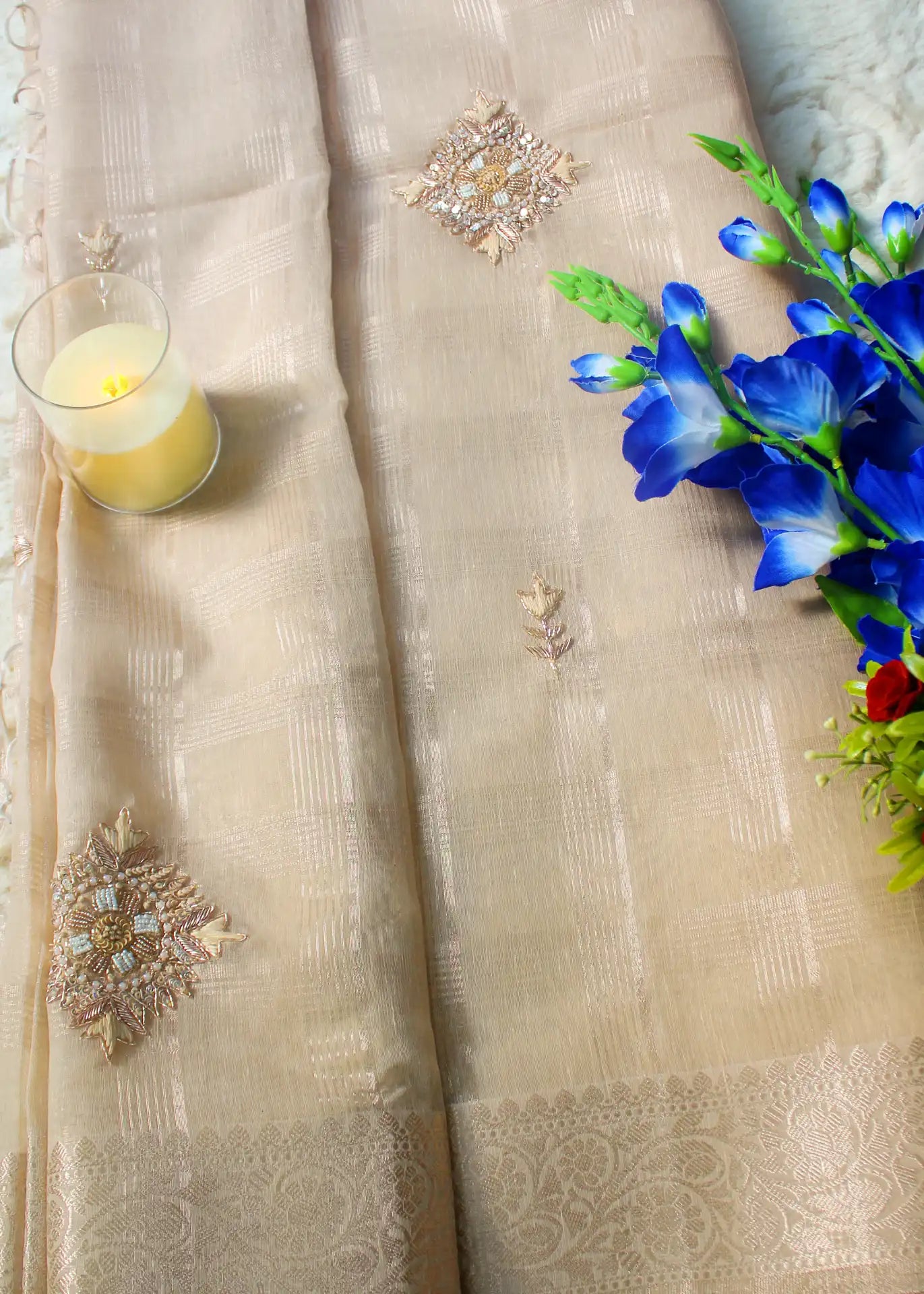 Beige Tissue Zari Saree