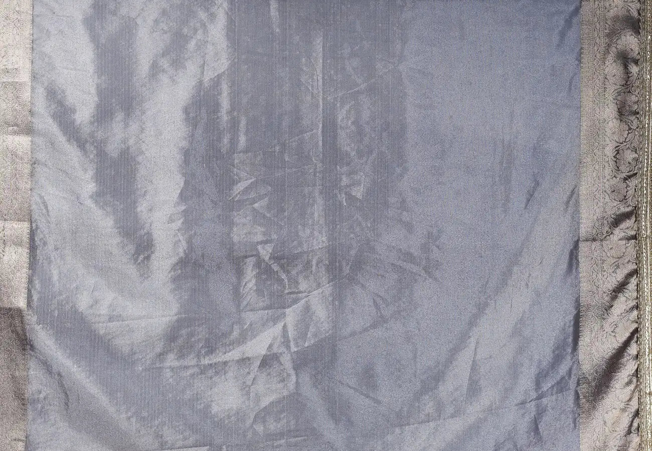 Banarasi Handwoven Tissue Saree in Grey with Zari & Lace details