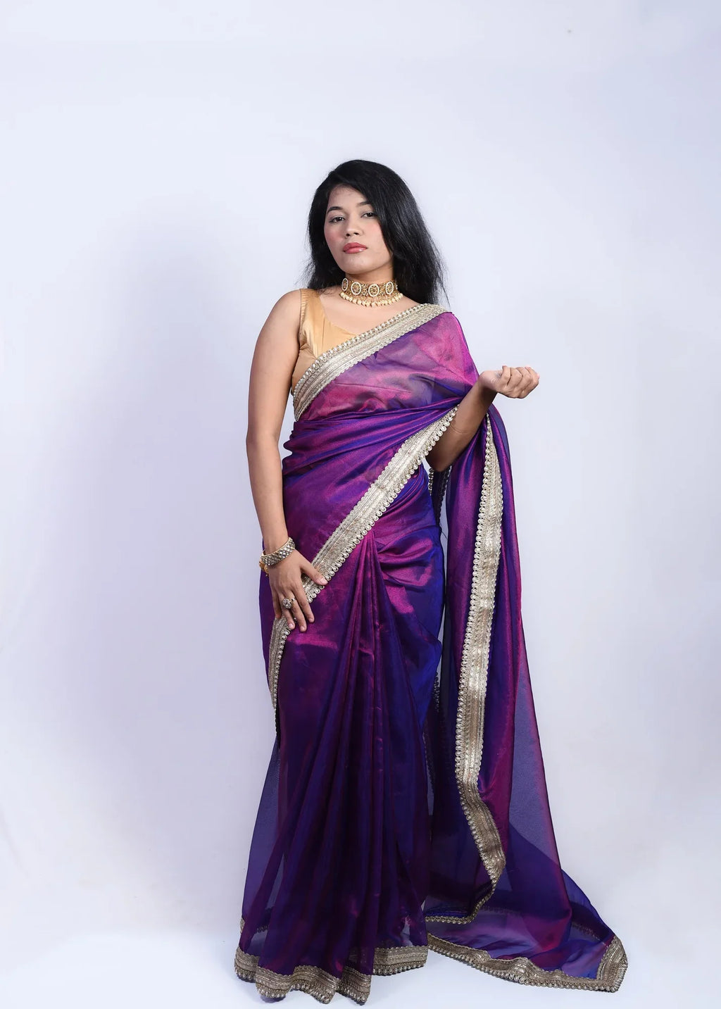 Banarasi Handwoven Tissue Saree in Purple with Zari & Lace