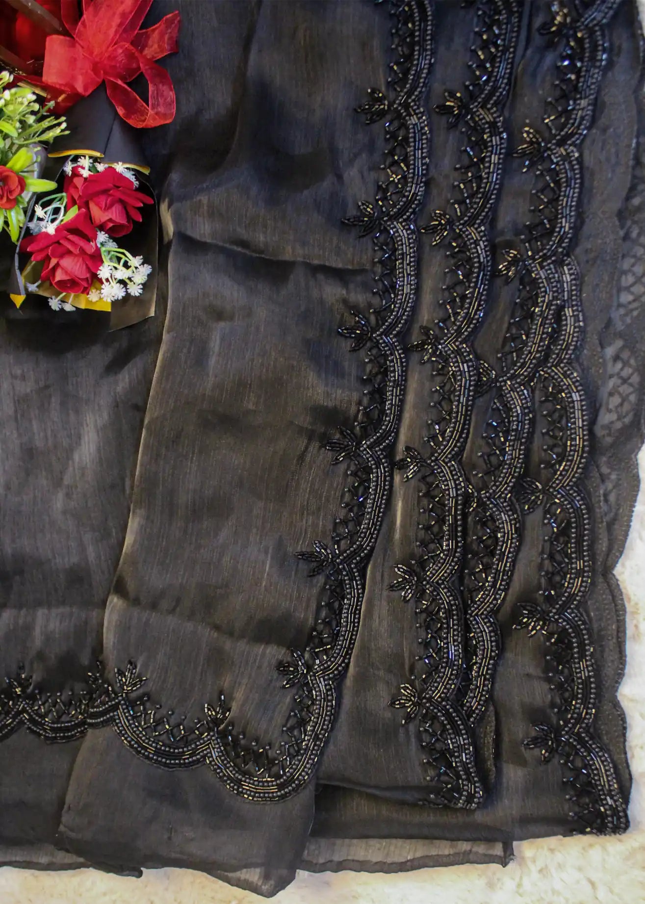 Black Jimmy Choo Saree with Bead & Sequin Hand Embroidery