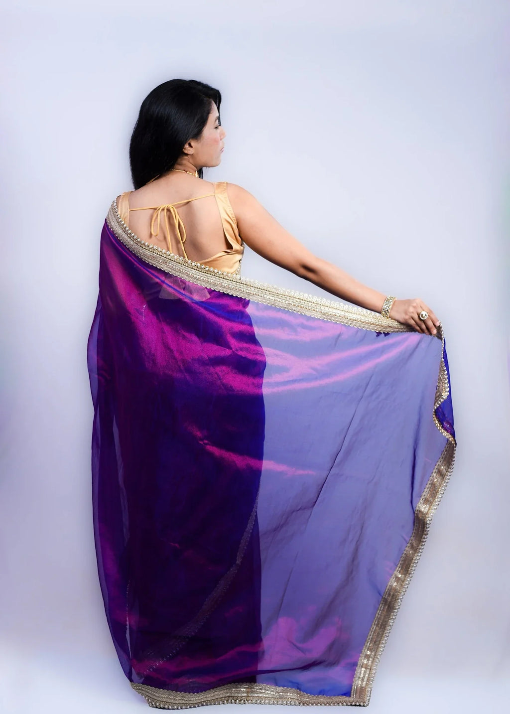 Banarasi Handwoven Tissue Saree in Purple with Zari & Lace
