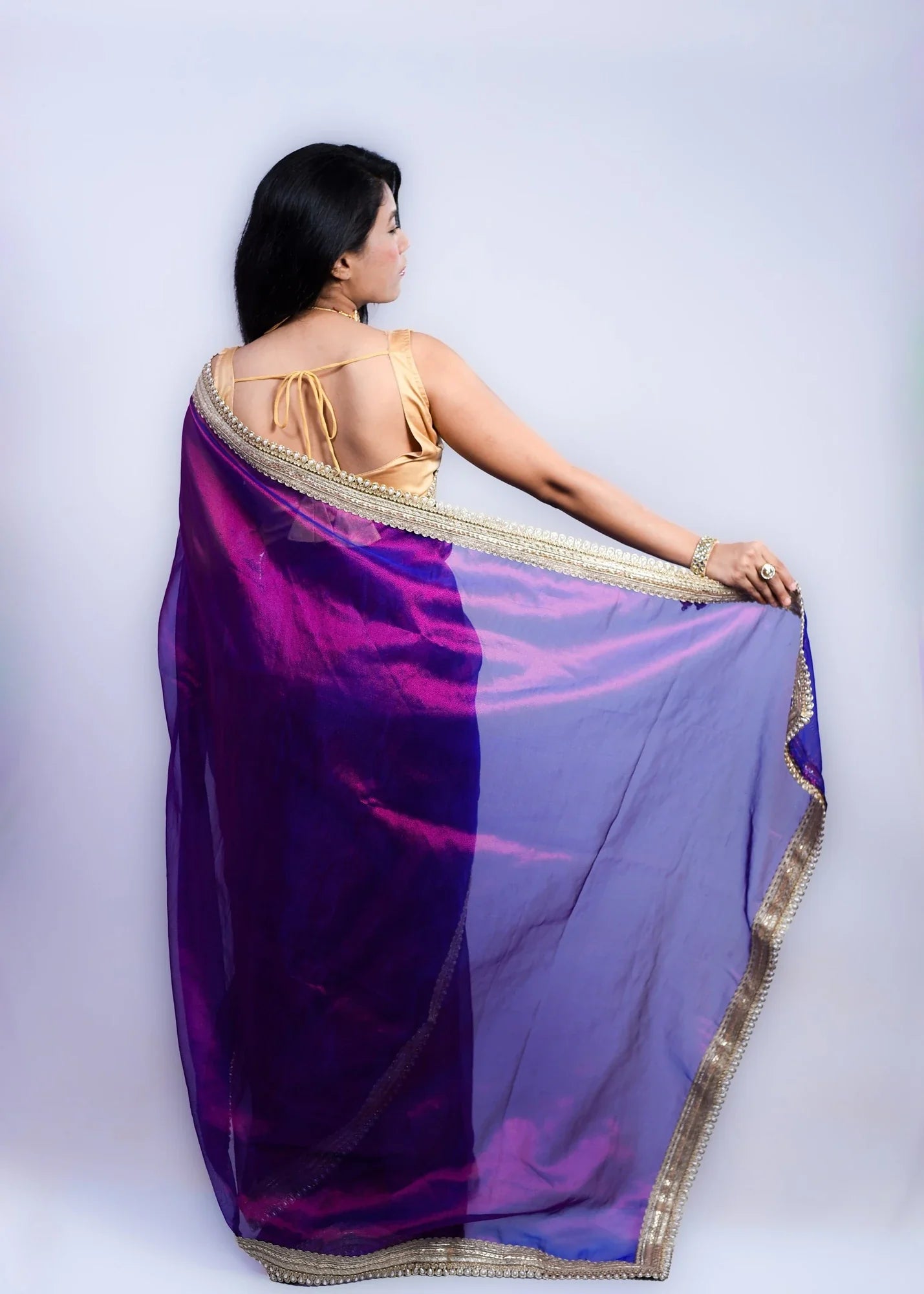 Banarasi Handwoven Tissue Saree in Purple with Zari & Lace