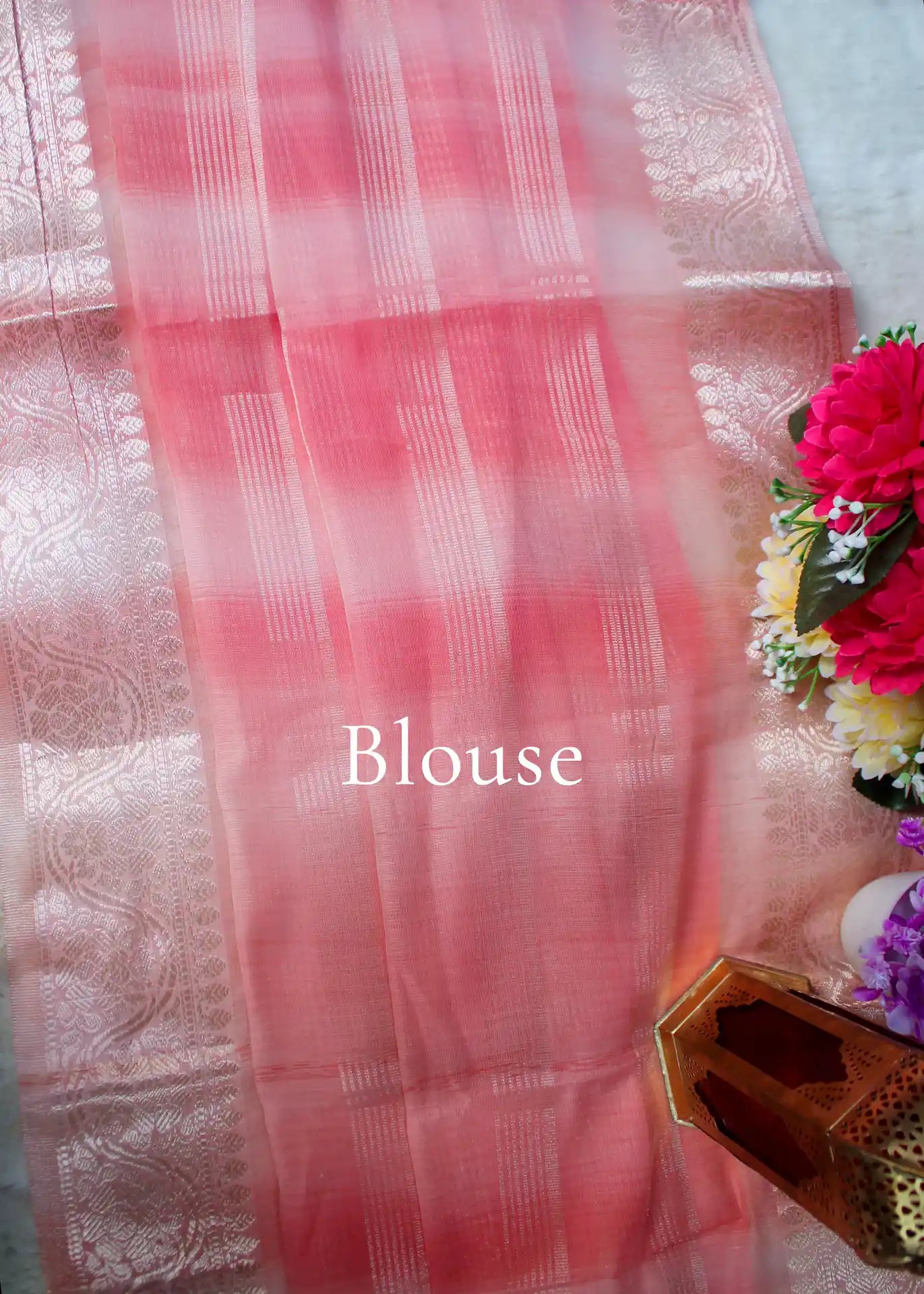 Pastel Pink Tissue Zari Saree