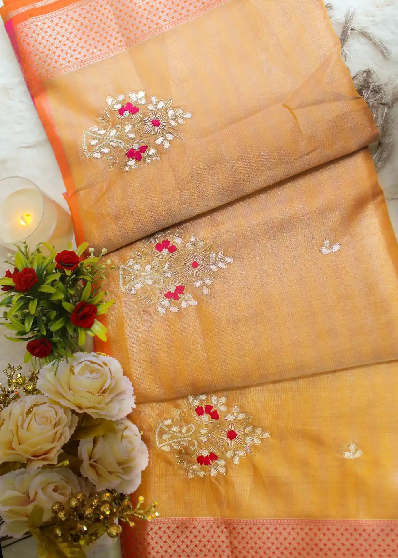 Saffron Tissue Zari Saree