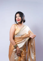 Banarasi Handwoven Tissue Saree with Zari Buti & Lace Border