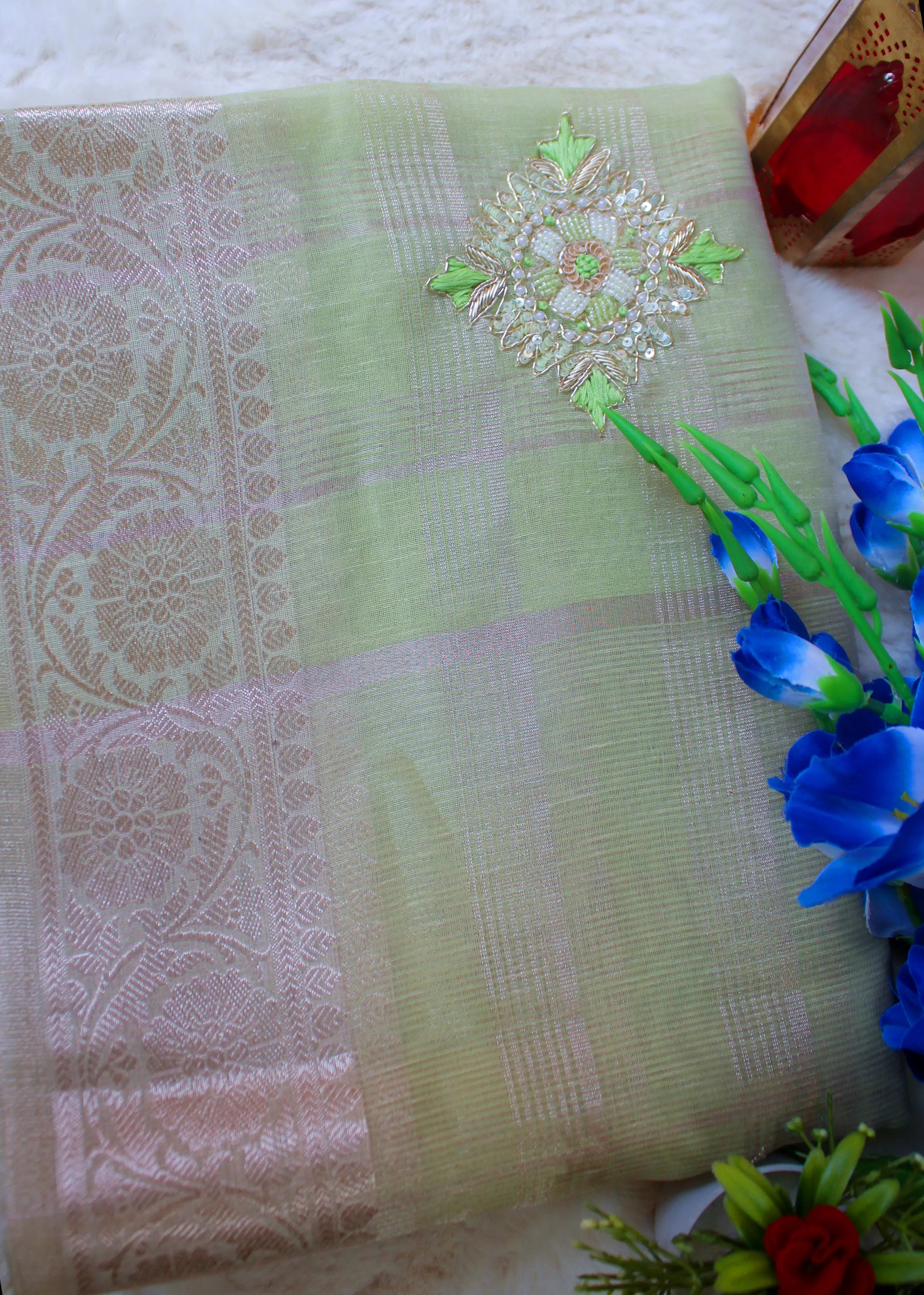 Pista Green Tissue Zari Saree