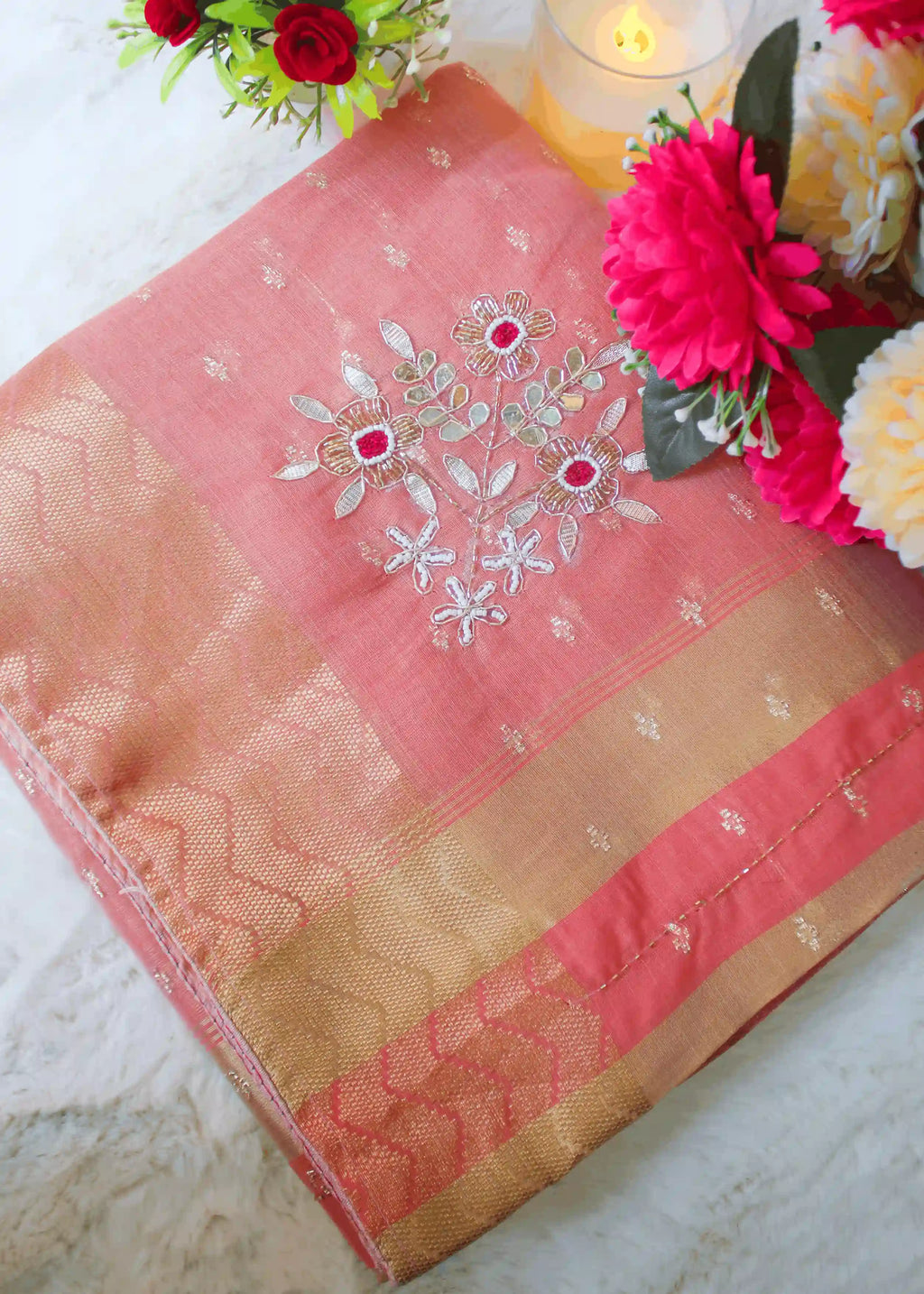 Pink Tissue Zari Saree