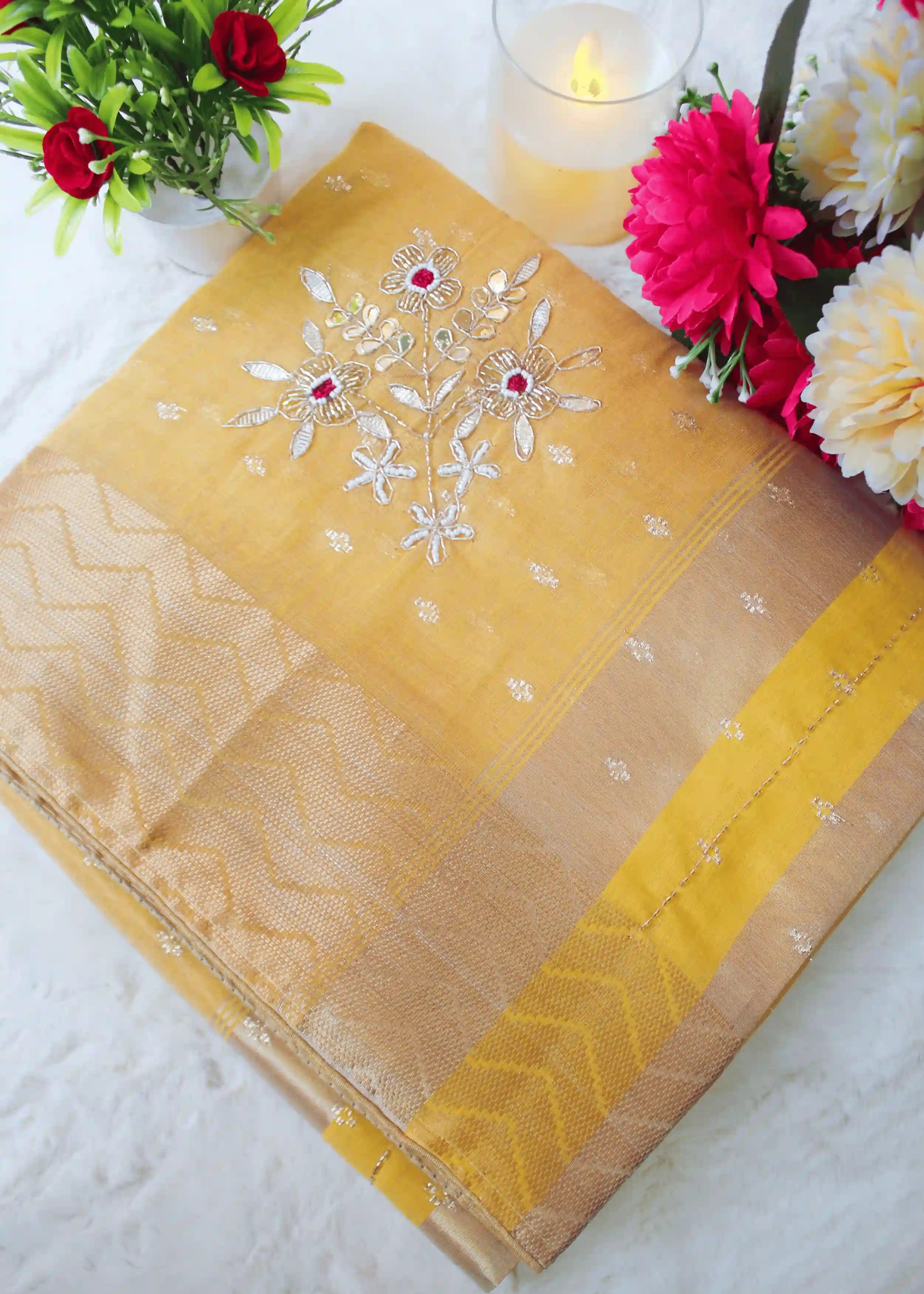 Yellow Tissue Zari Saree