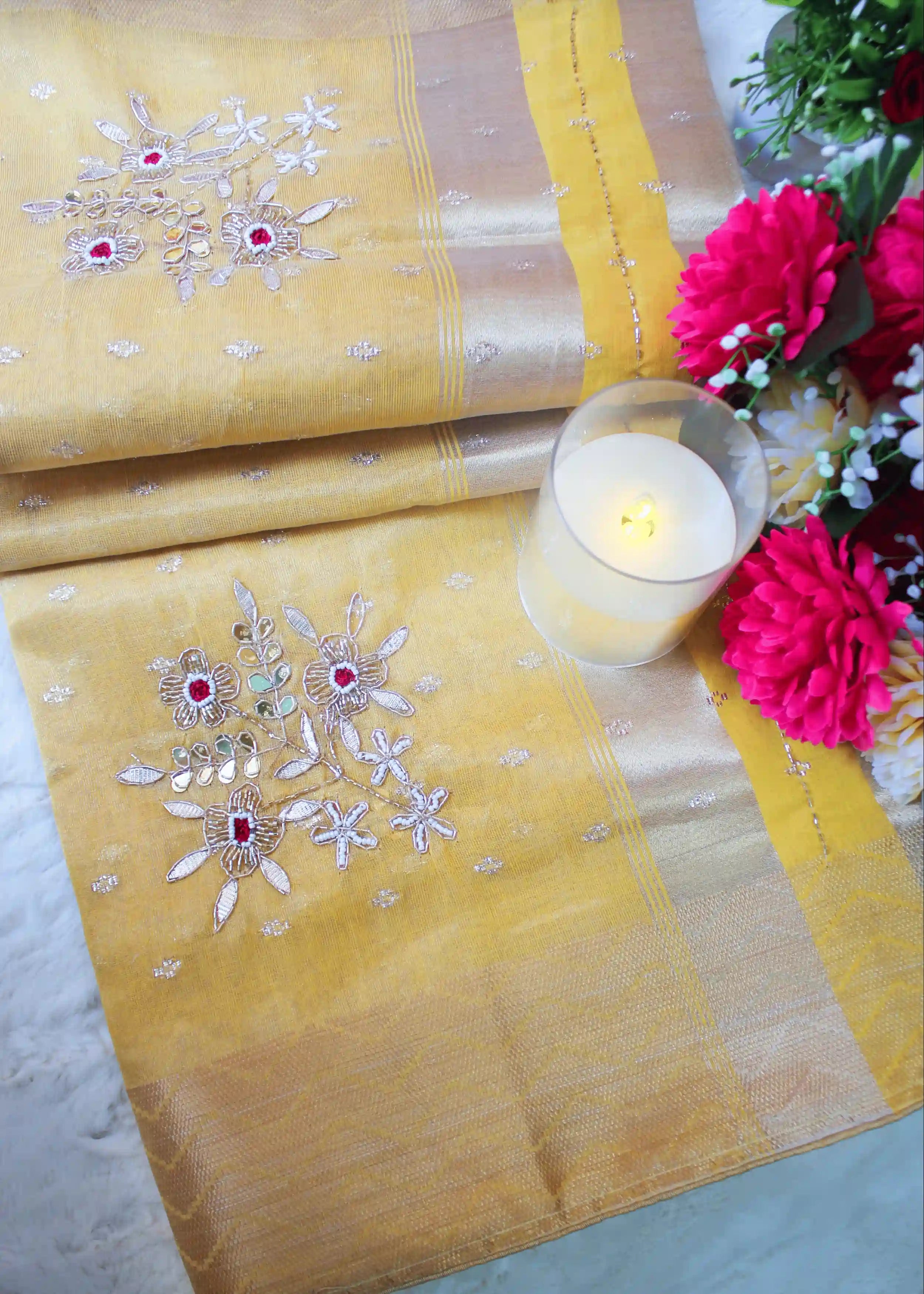 Yellow Tissue Zari Saree