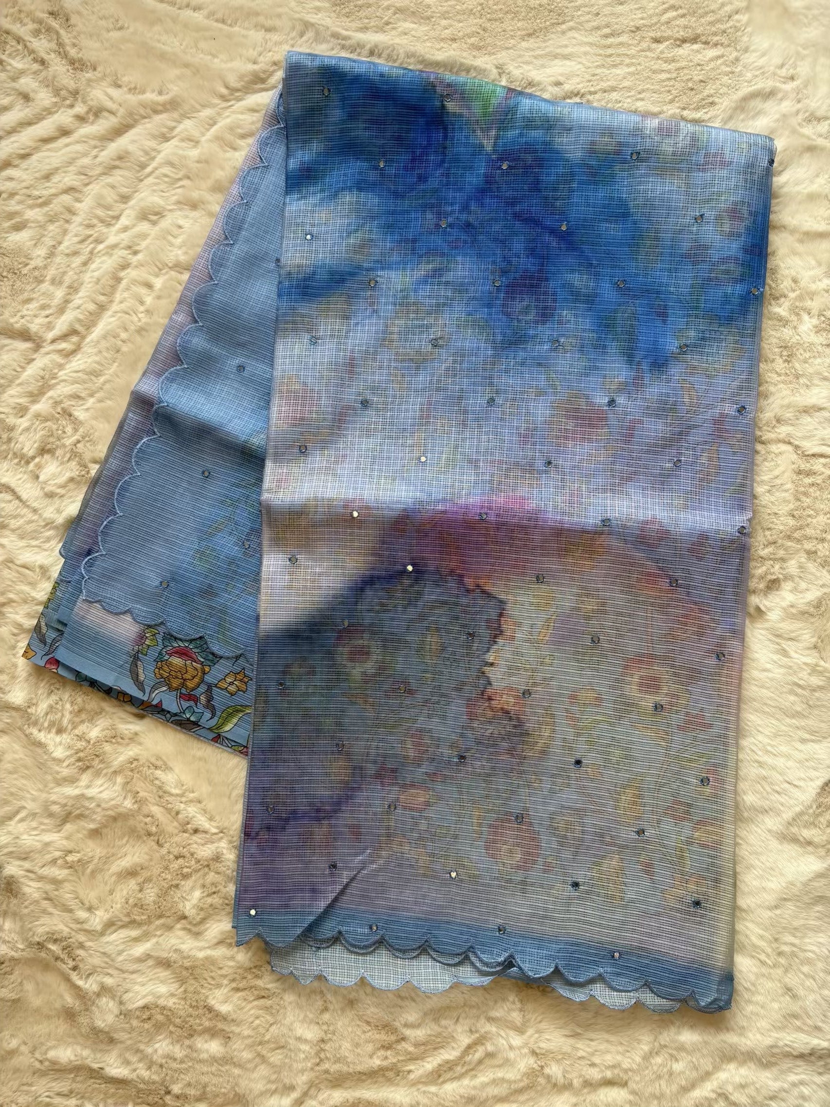 Kota Silk Mirror Work Blue Saree