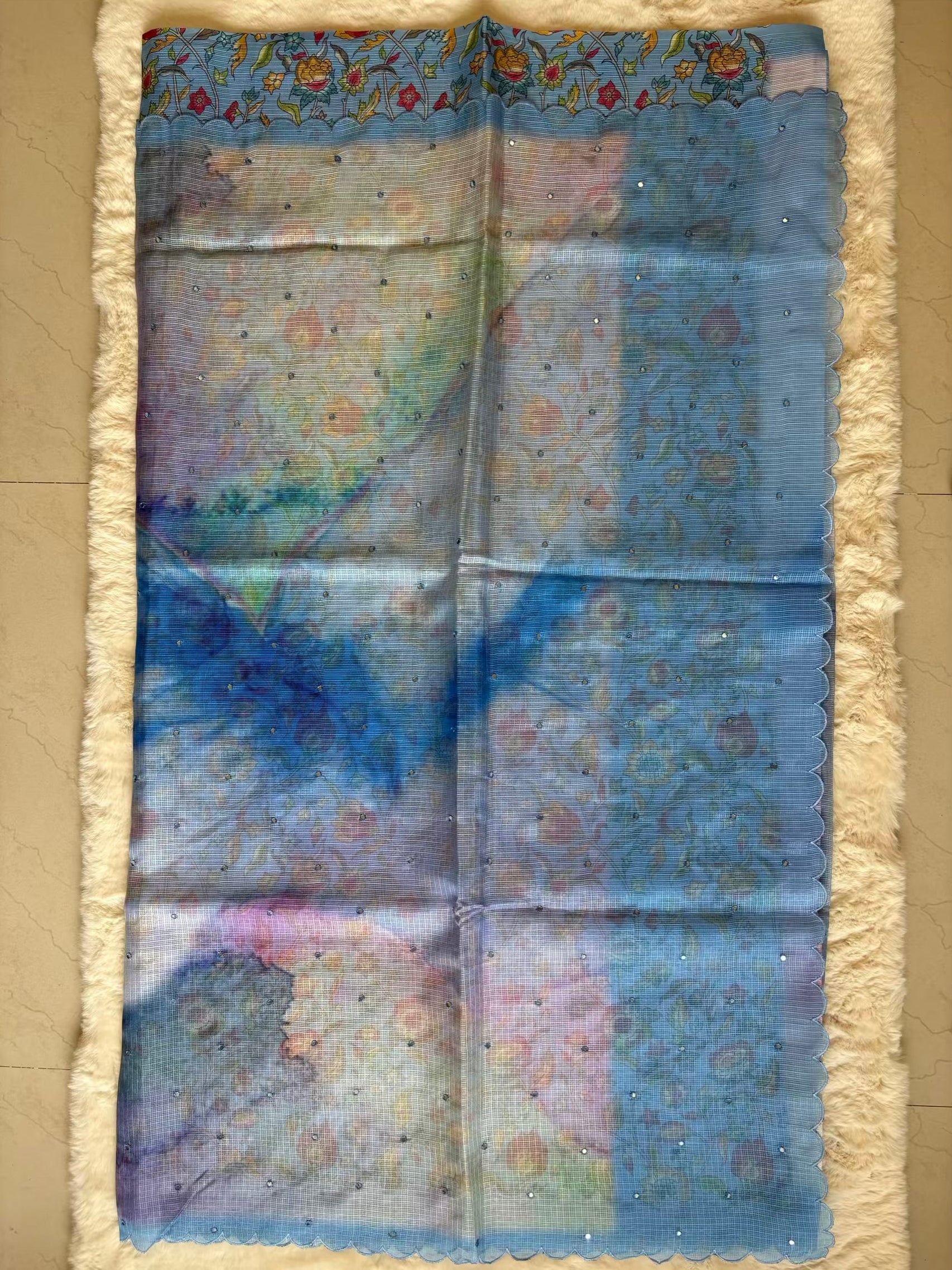 Kota Silk Mirror Work Blue Saree