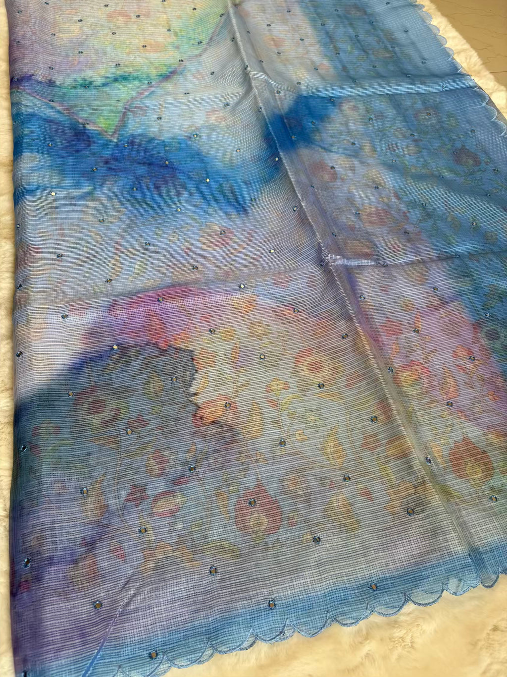 Kota Silk Mirror Work Blue Saree