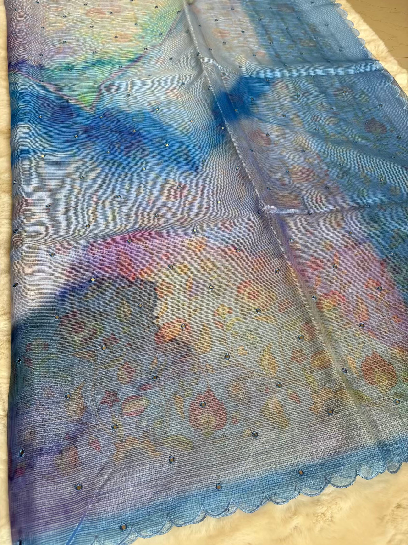 Kota Silk Mirror Work Blue Saree