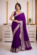 Royal Purple Dola Silk Saree with Intricate Zari Border and Designer Weave