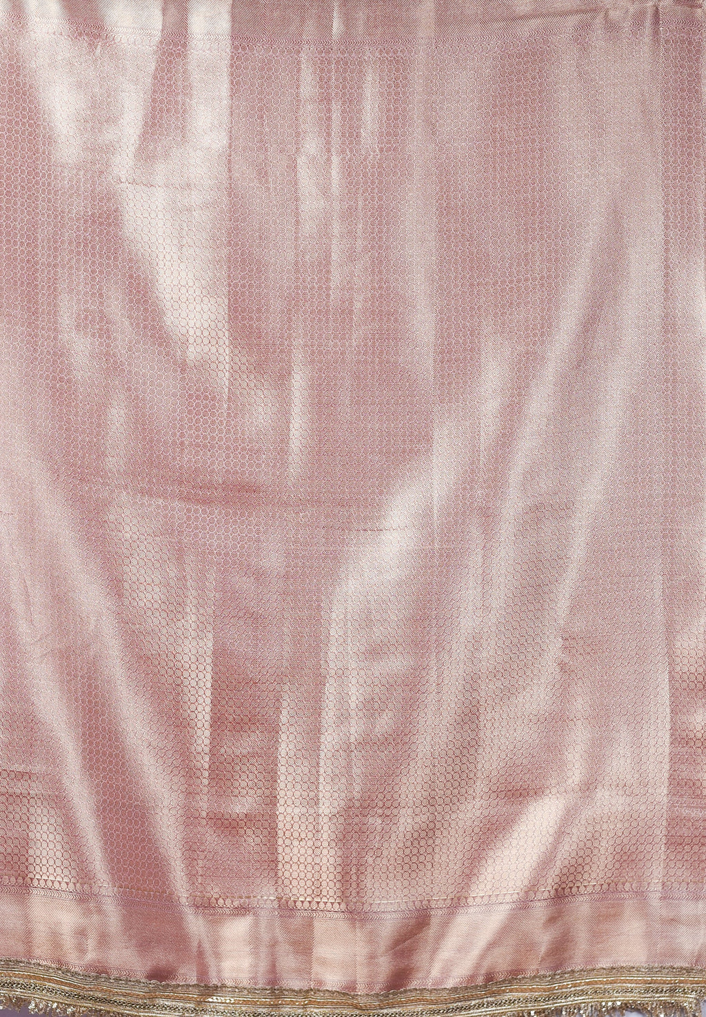 Banarasi Handwoven Tissue Saree in Rose Pink with Zari Border & Lace Detailing