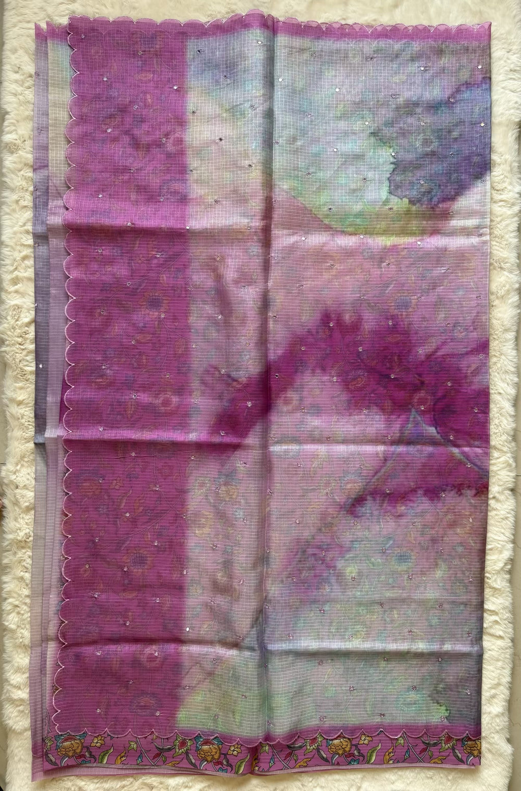 Kota Silk Mirror Work Pink Saree