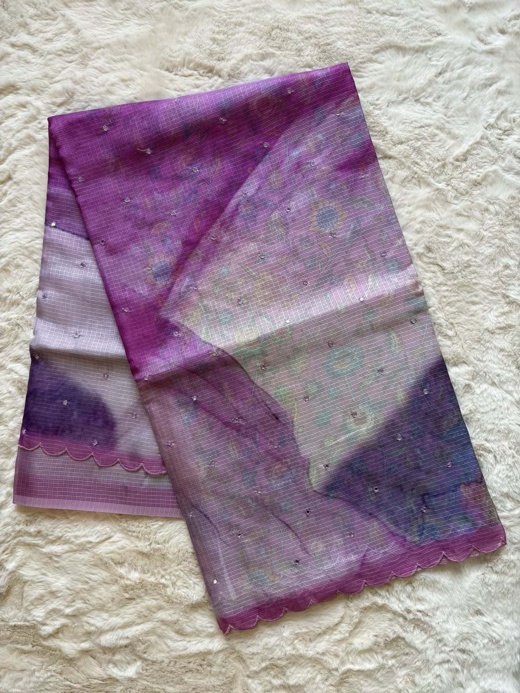 Kota Silk Mirror Work Pink Saree