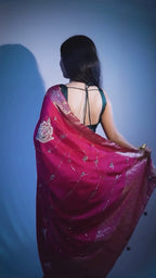 Pink Dola Silk Saree with All-Over Zari Embroidery work and Lace Detailing
