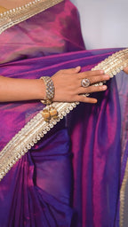Banarasi Handwoven Tissue Saree in Purple with Zari & Lace
